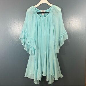 Sassybling Women’s Teal Oversized Ruffle Sleeve Tunic Blouse Size 1XL